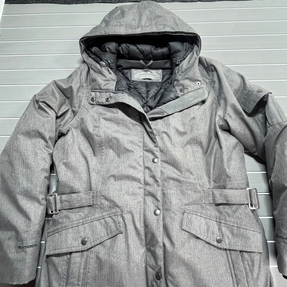 Eddie Bauer Jackets & Blazers - Eddie Bauer WeatherEdge Gray Herringbone Down Parka Hooded Winter Coat Womens L